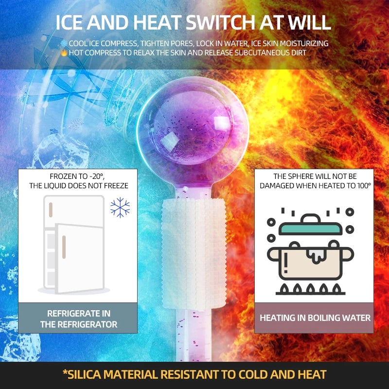 Ice globes paired with skincare products for home facial spa